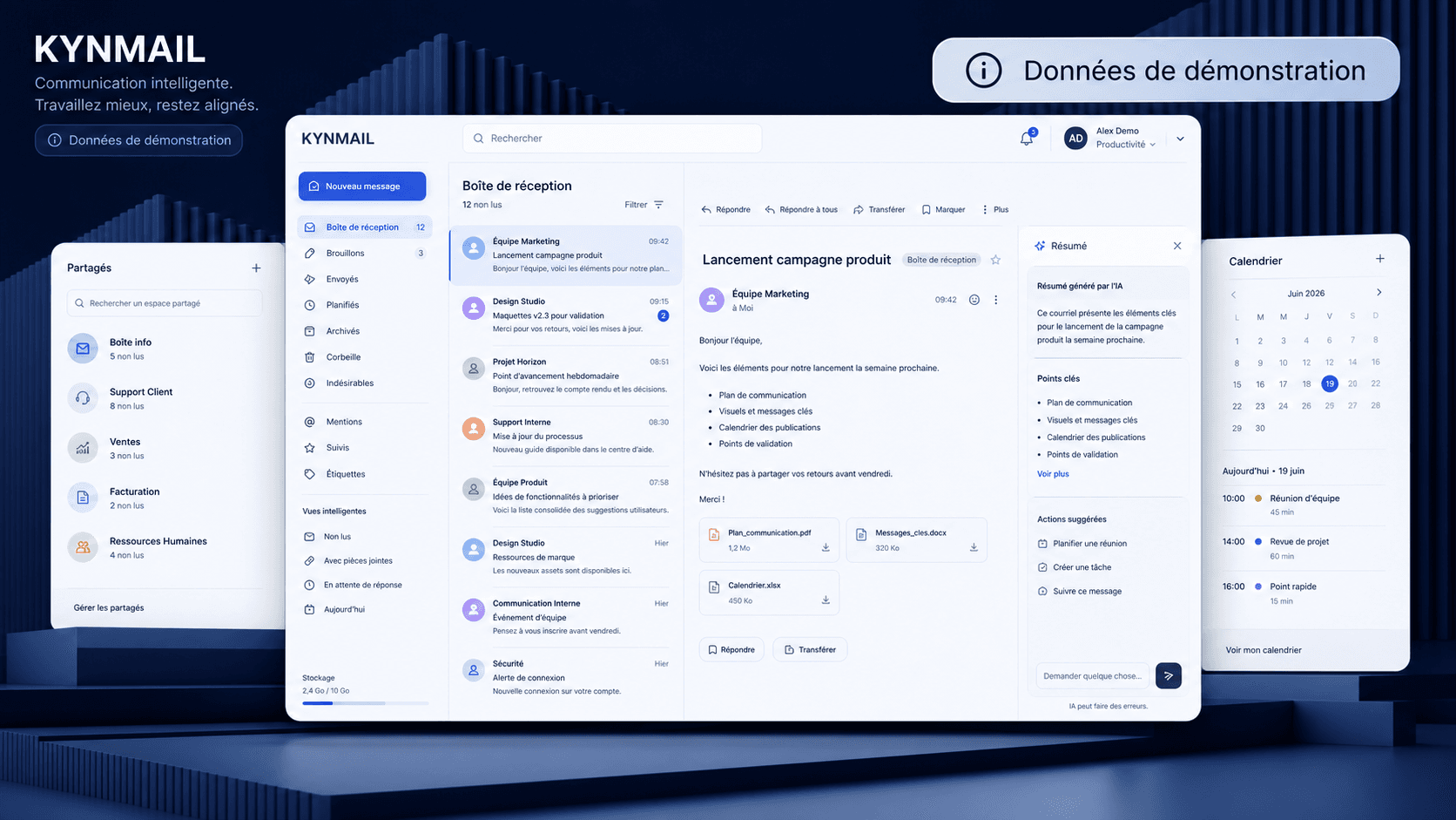 Interface conceptuelle KYNMAIL utilisant des messages fictifs